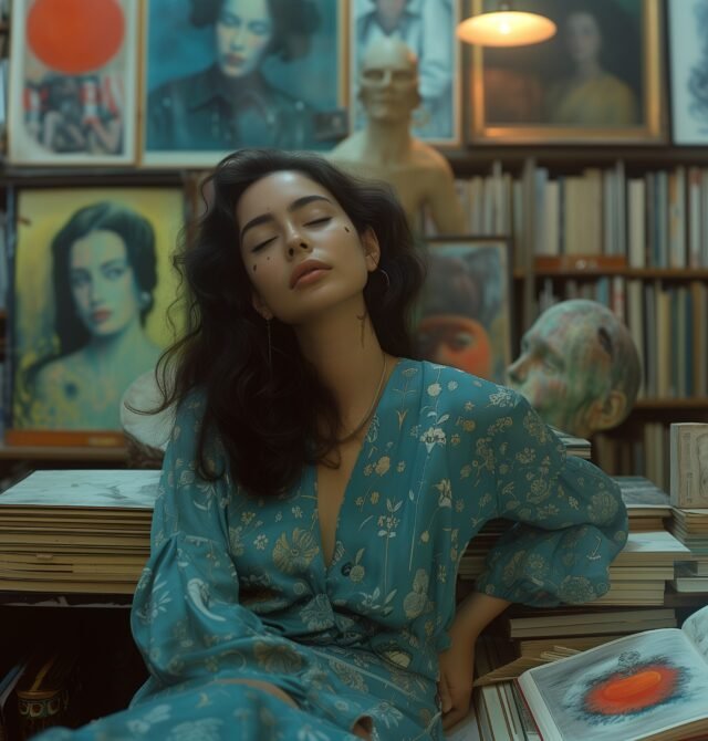 Serene Woman Surrounded by Art
